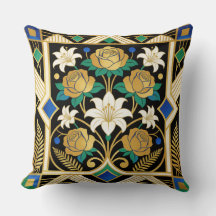 Elegant Art Deco Gyllene Rosor & Liljor Svart