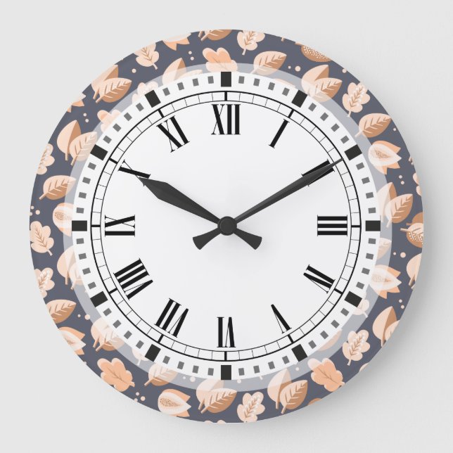 Elegant Art Deco Höst löv hösten Mönster Stor Klocka (Framsida)