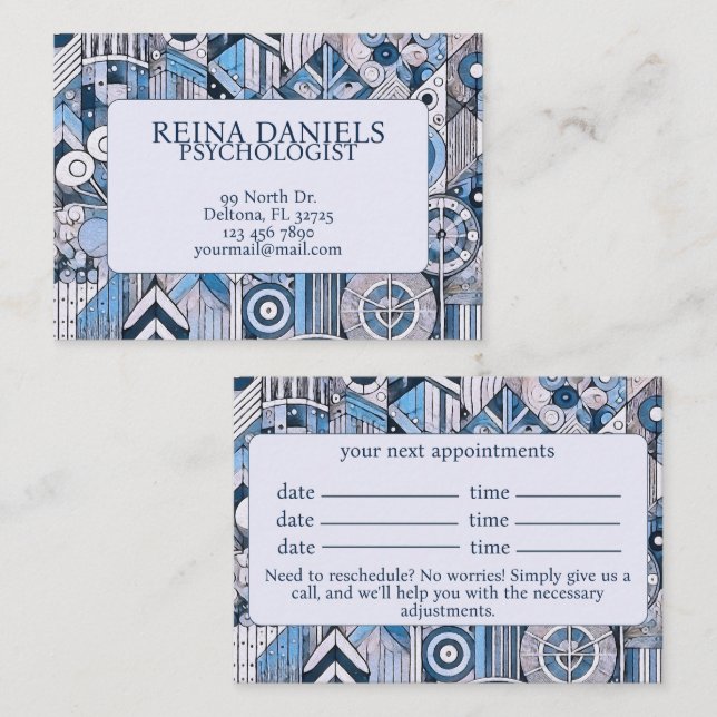 Elegant art deco i blått och vitt tidsbeställning kort (Fram/baksida)