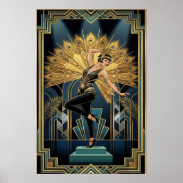 Elegant Art Deco-karta Silhuett av lönn i guld Poster