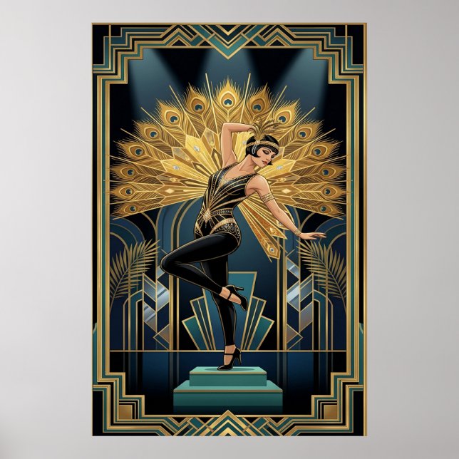 Elegant Art Deco-karta Silhuett av lönn i guld Poster (Framsidan)
