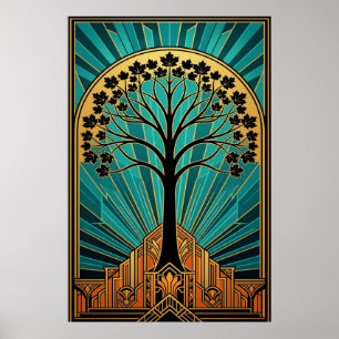 Elegant Art Deco-karta Silhuett av lönnlöv Guld Te Poster
