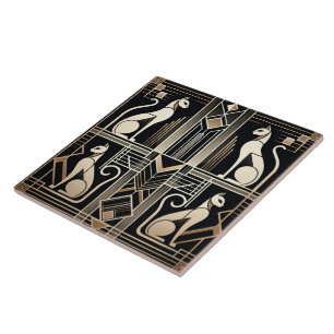 Elegant Art Deco-katt Kakelplatta