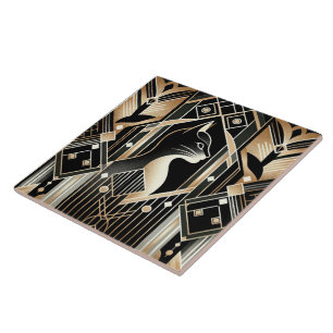 Elegant Art Deco-katt Kakelplatta