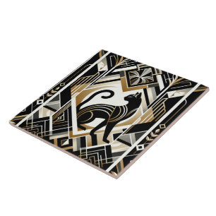 Elegant Art Deco-katt Kakelplatta