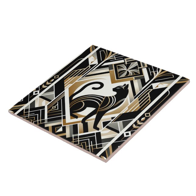 Elegant Art Deco-katt Kakelplatta (Sidan)