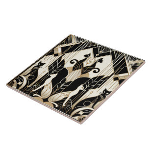 Elegant Art Deco-katt Kakelplatta