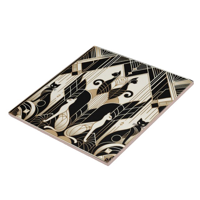 Elegant Art Deco-katt Kakelplatta (Sidan)
