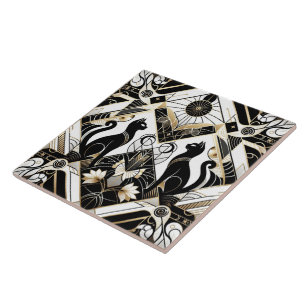Elegant Art Deco-katt Kakelplatta