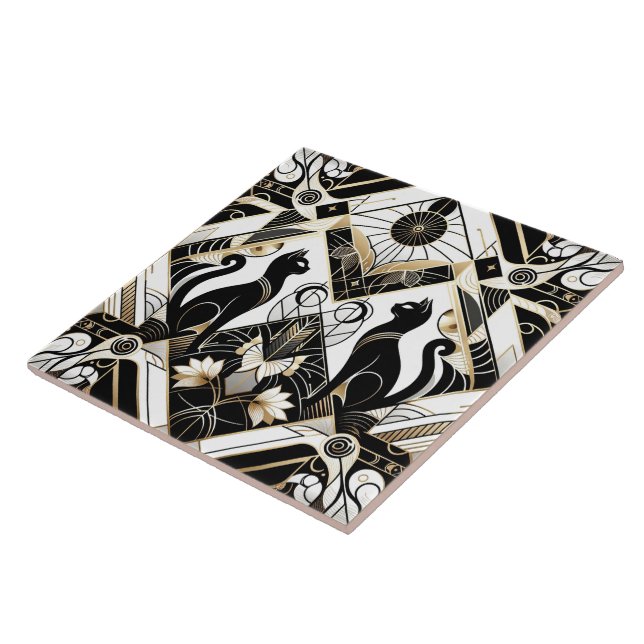 Elegant Art Deco-katt Kakelplatta (Sidan)