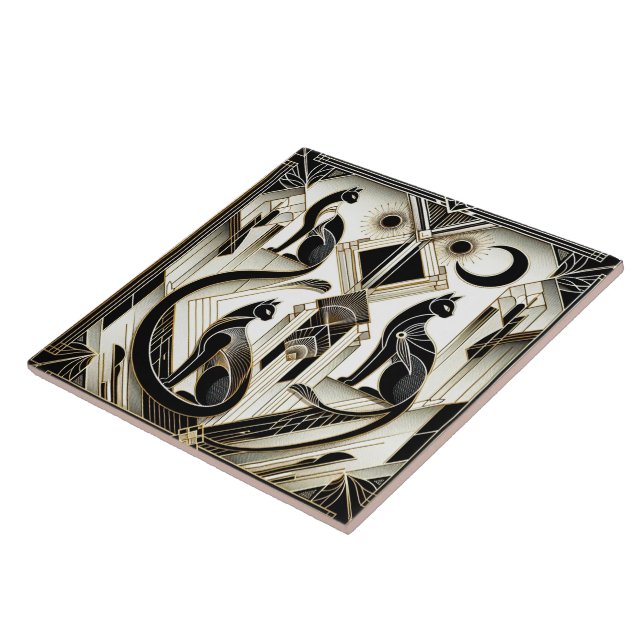 Elegant Art Deco-katt Kakelplatta (Sidan)