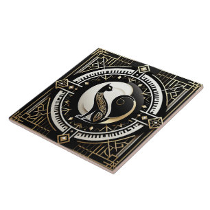 Elegant Art Deco-katt Kakelplatta