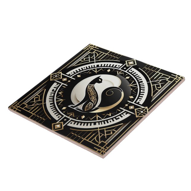 Elegant Art Deco-katt Kakelplatta (Sidan)