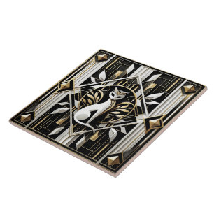 Elegant Art Deco-katt Kakelplatta