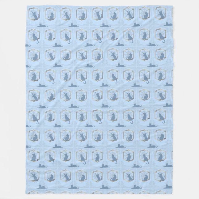 Elegant Art Deco Katter - Blå Fleecefilt (Framsidan)