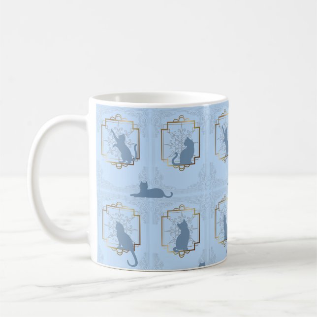 Elegant Art Deco Katter - Blå Kaffemugg (Vänster)