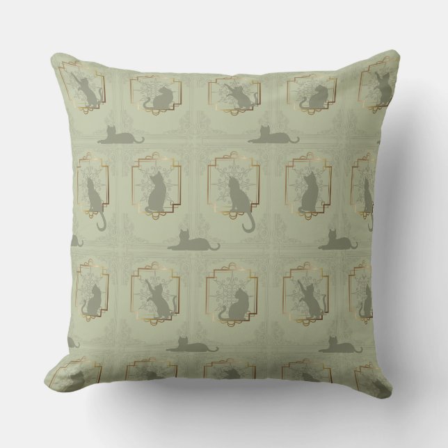 Elegant Art Deco Katter - Grön Kudde (Framsida)