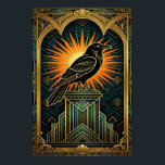 Elegant Art Deco-kråksilhuett guld och svart Poster<br><div class="desc">En slående svart kråka som sitter på en geometrisk Art Deco-pedestal. Med strålande solstrålemotiv och lyxiga guldförgyllningar. Perfekt för de som älskar vintage-dekor.</div>