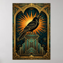 Elegant Art Deco-kråksilhuett guld och svart