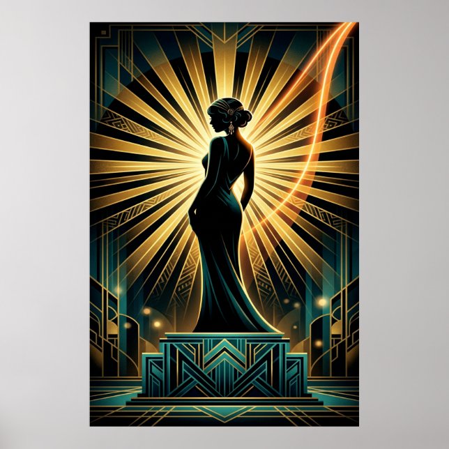 Elegant Art Deco Kvinna Guld Silhuett Affisch (Framsidan)