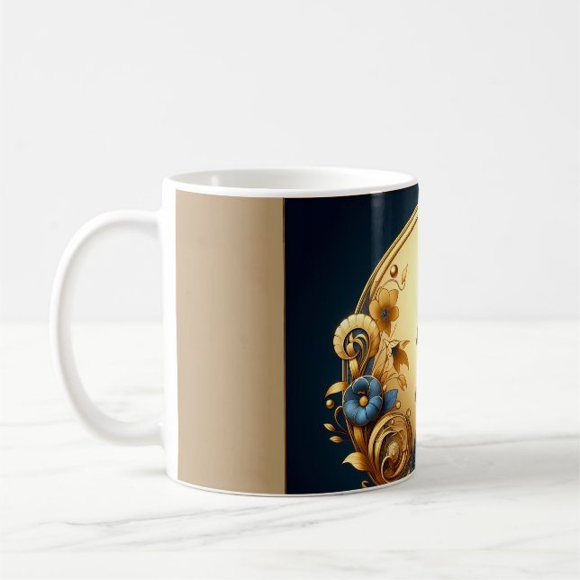 Elegant Art Deco-kvinna i guld och blått Kaffemugg (Vänster)