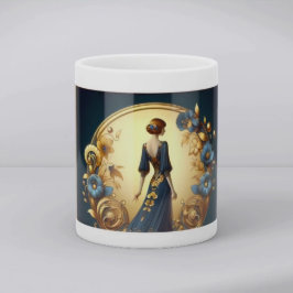 Elegant Art Deco-kvinna i guld och blått Kaffemugg