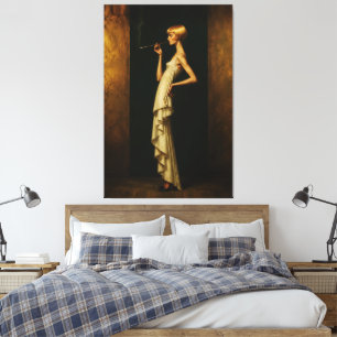 Elegant Art Deco-kvinna Vintage Glamour-porträtt Canvastryck