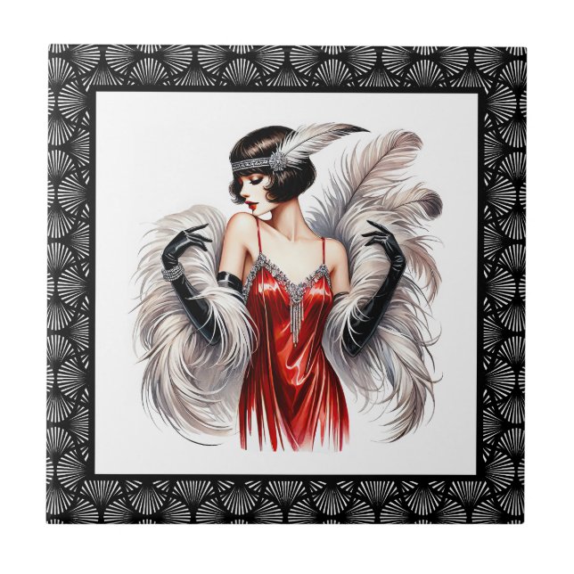 Elegant Art Deco lady Kakelplatta (Framsidan)