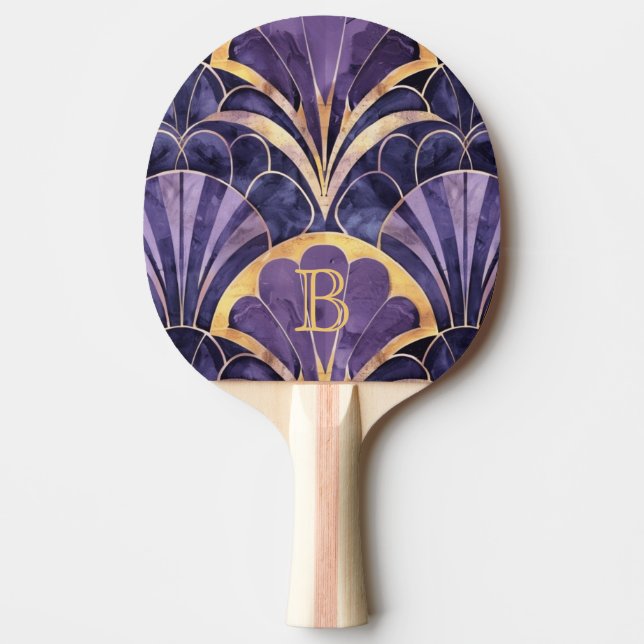 Elegant Art Deco lila och guldmonogramdesign Pingisracket (Framsidan)