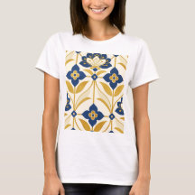 Elegant Art Deco Marinblå & Guld Blommig