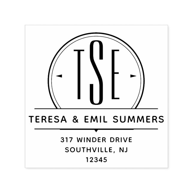 Elegant Art Deco Monogram Circle Returadress Självfärgande Stämpel (Design)