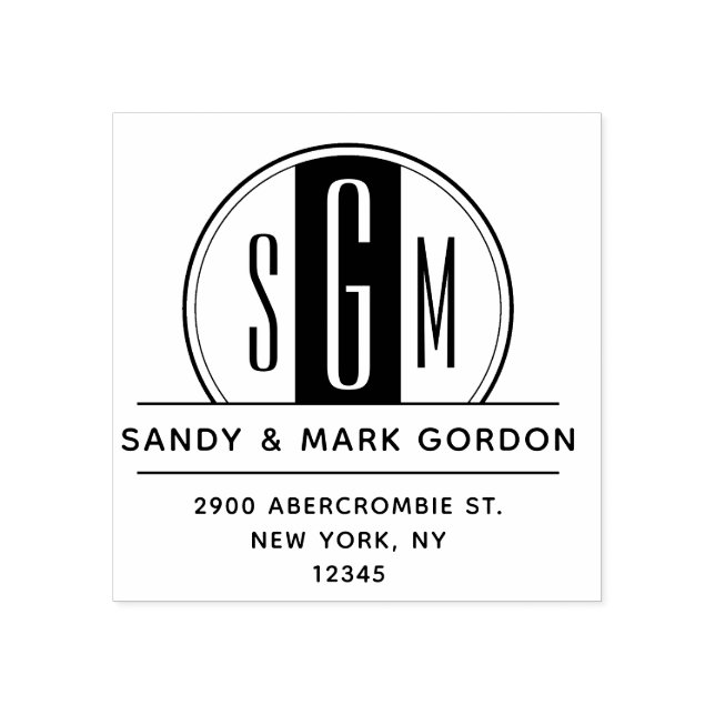 Elegant Art Deco Monogram Circle Returadress Stämpel (Tryck)