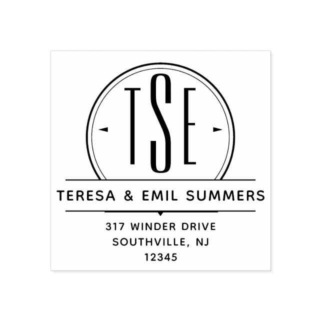 Elegant Art Deco Monogram Circle Returadress Stämpel (Tryck)