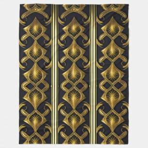 Elegant art deco mönster i svartvitt och guld fleecefilt