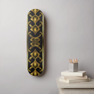 Elegant art deco mönster i svartvitt och guld mini skateboard bräda 18,5 cm