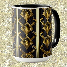 Elegant art deco mönster i svartvitt och guld mugg