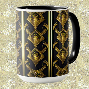 Elegant art deco mönster i svartvitt och guld mugg