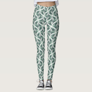Elegant Art Deco-mönster med grön lövverk Leggings