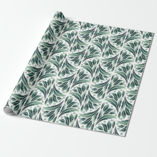 Elegant Art Deco-mönster med grön lövverk Presentpapper