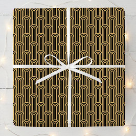 Elegant Art Deco-mönster valv svart guld chic Presentpapper