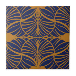 Elegant Art Deco Mustard & Cobalt Blue Scallops Kakelplatta