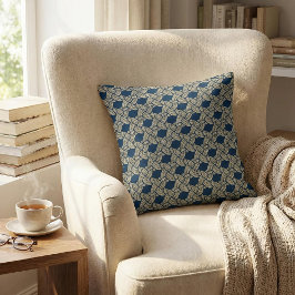 Elegant Art Deco Navy Knotwork Vintage Pattern Kudde