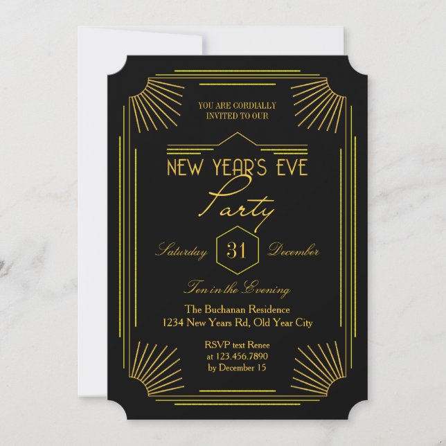 Elegant Art Deco Nyårsafton Party-inbjudan Inbjudningar (Framsida)
