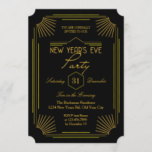 Elegant Art Deco Nyårsafton Party-inbjudan Inbjudningar