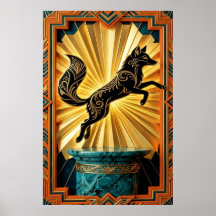 Elegant Art Deco Panter Siluett Svart Guld