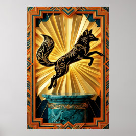 Elegant Art Deco Panter Siluett Svart Guld Poster