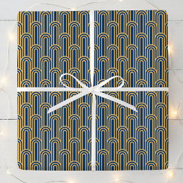 Elegant Art Deco Pattern Arches Navy Gold Chic Presentpapper