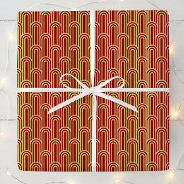 Elegant Art Deco Pattern Arches Red Gold Chic Presentpapper