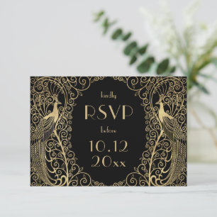 Elegant Art Deco Peacocks Guld OSA-inbjudan Inbjudningar