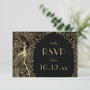 Elegant Art Deco Peacocks Guld OSA Inbjudningar
